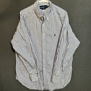 Ralph Lauren Shirt Mens XL Classic Fit Button Down Blue Pony Striped Dress